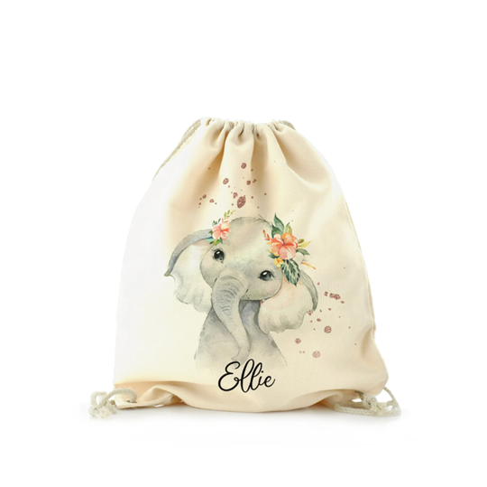 Personalised Elephant Drawstring Bag Customised With Name, Ideal For Kids Football, Pe & Games