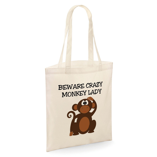 Beware Crazy Monkey Lady Tote Shopper Bag - Natural Colour