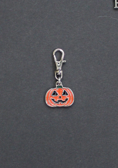 Pumpkin-Jack-O-Lantern-Zipper Charm-Silver-Tone-Enamel