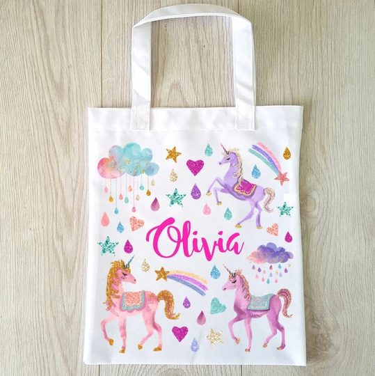 Glitter Unicorn Bag Reusable Gift Tote Gym School Sport Personalised Name Only Unicorns Trick Or Treat Christmas Eve
