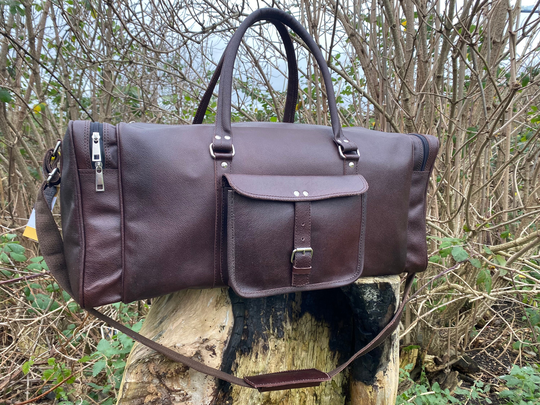 Genuine Leather Duffle Travel Cabin Luggage Dark Tan Weekend Sports Cabin Gym Holdall UK Free Delivery