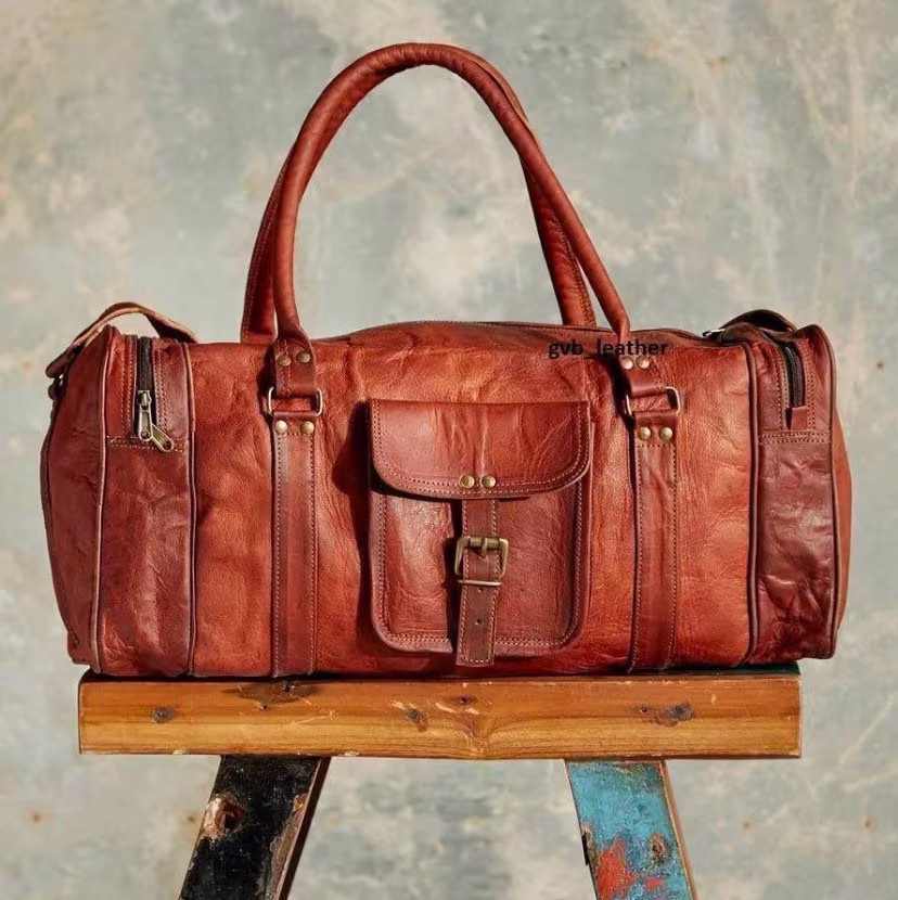 Genuine Bag Leather Duffle Bag, Men Travel Gym, Luggage Overnight, Vintage Ladies Weekend Cabin Luggage, Sports Holiday