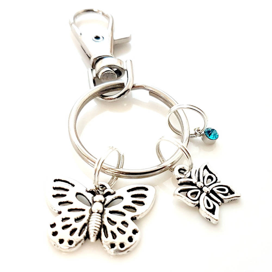Butterfly Bag Charm, Gift Ideas, Mother's Day Gift, Charm Keyring, Silver