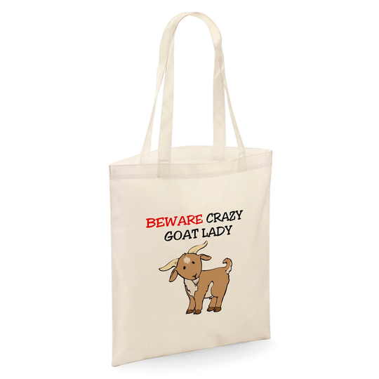 Beware Crazy Goat Lady Tote Shopper Bag - Natural Colour