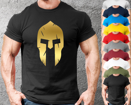 Spartan Gold Helmet Gym T-Shirt Mens Clothing Workout Training Bodybuilding Gym Fit Fitted Tee T-Shirt Weightlifting