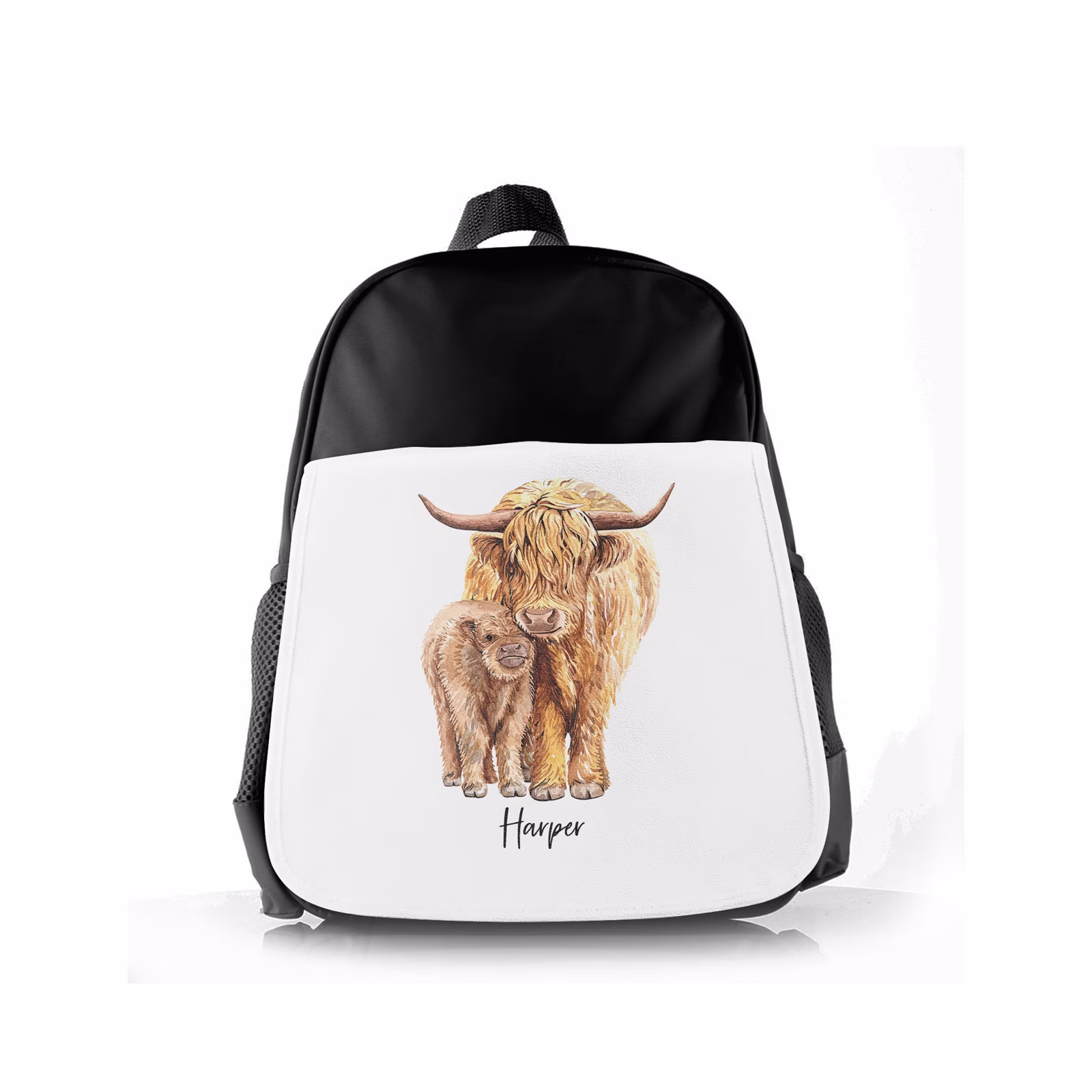 Personalised Highland Cow Kids Bag Customised With Name Great Backpack For Nursery & Young Children