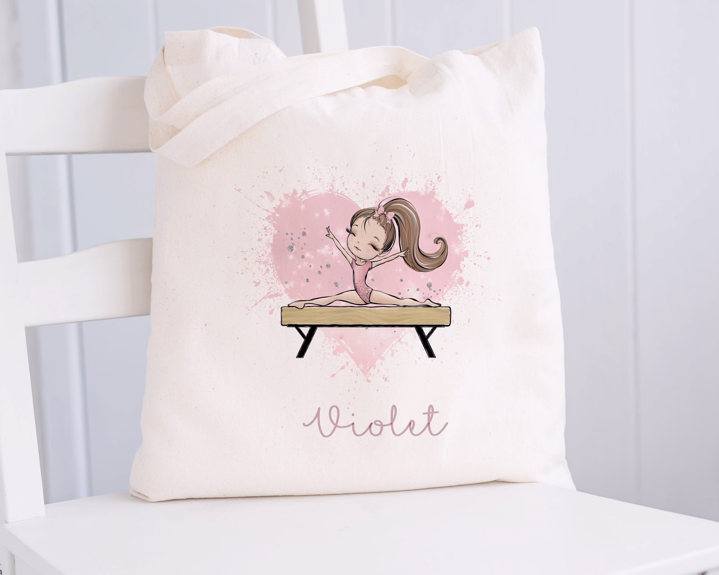 Personalised Gymnastics Tote Bag | Gym Gift For Lover Girl Choice Of Hair & Skin Tone