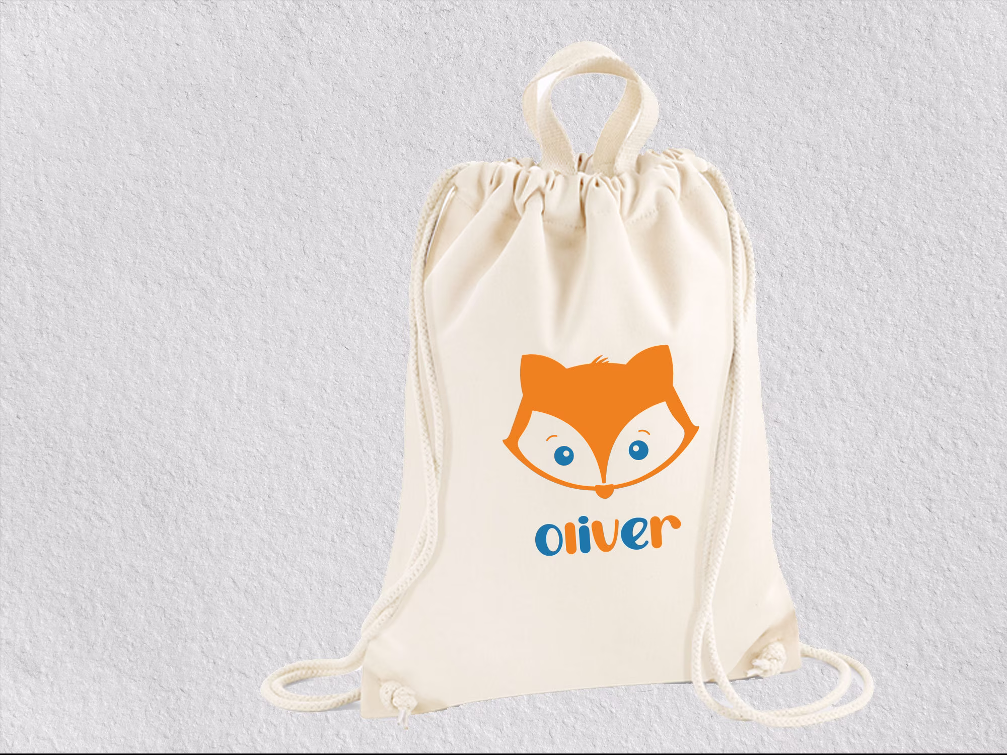 Canvas Drawstring Fox Bag, Personalised School Personalized Gift, Custom Pe Swimming Girls Dance Bag
