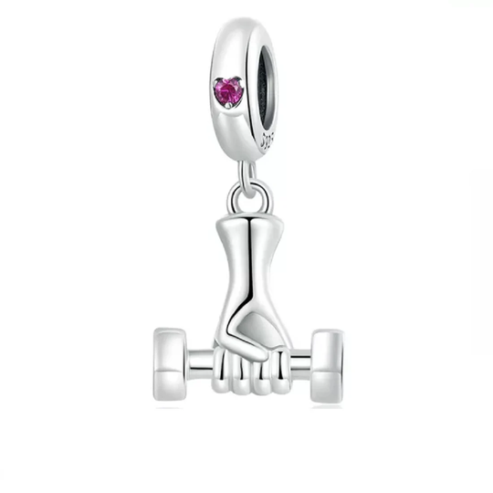 I Love Exercise Gym Dumbbell Sports Dangle Charm Made From Sterling Silver 925 - Compatible With Pandora Bracelet & Necklaces