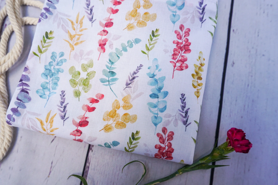 Handmade Pastel Multicoloured Fern /Leaf Print Drawstring Bag/Backpack