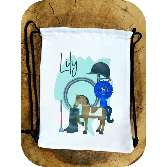 Personalised Drawstring Bag|Horse Riding Sports Gym Bag|Gift Idea For Birthday|Son, Daughter, Grandchild|Equestrian Bag