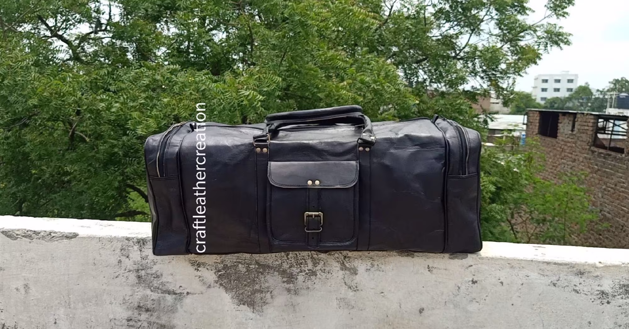 Handmade Vintage Leather Black Duffle Bag, Weekender, Gym Vacation Duffel Travel Overnight Holdall