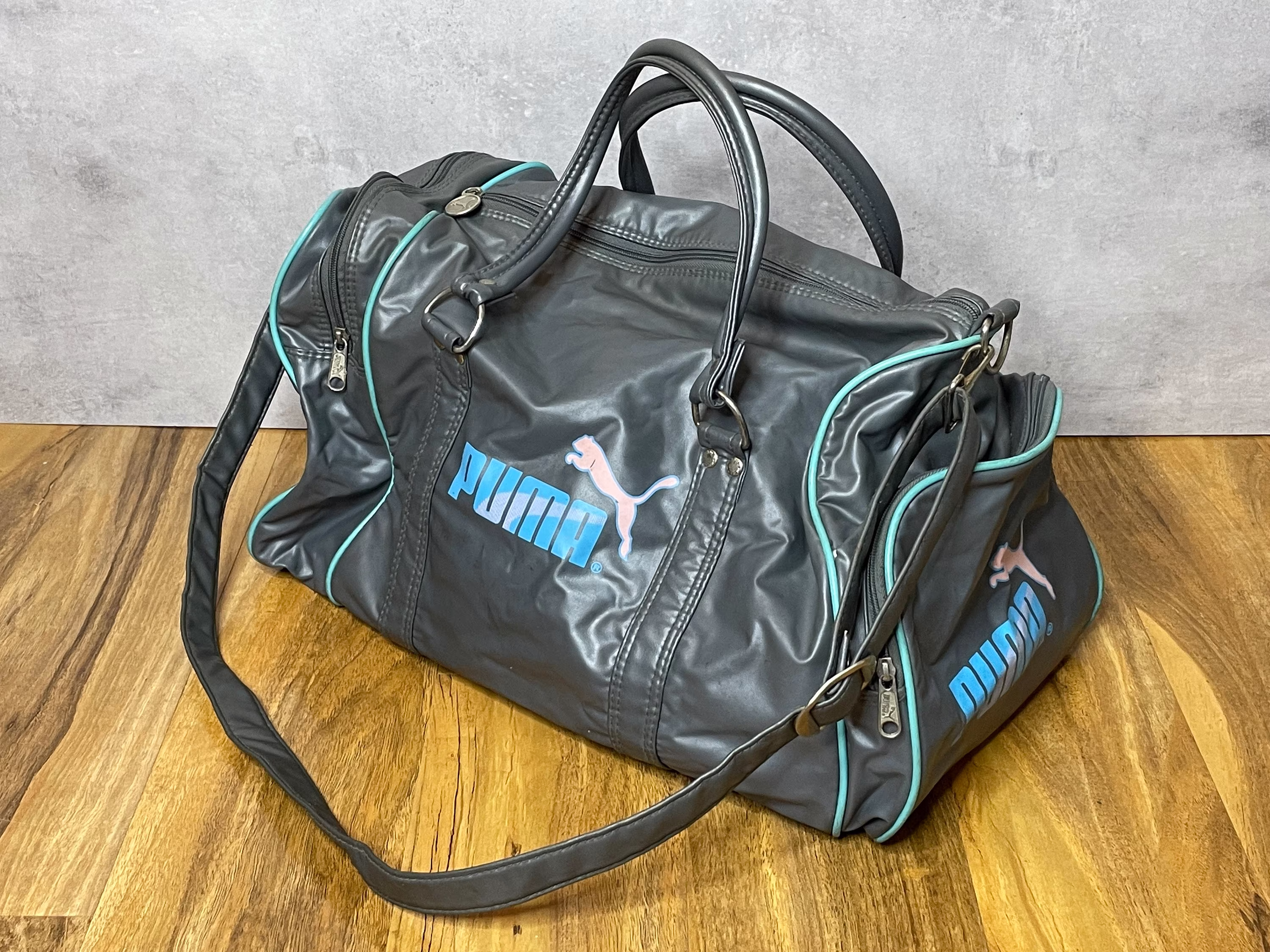Vintage Puma Sports Gym Bag Holdall, 80S/90S Retro, Grey/Blue
