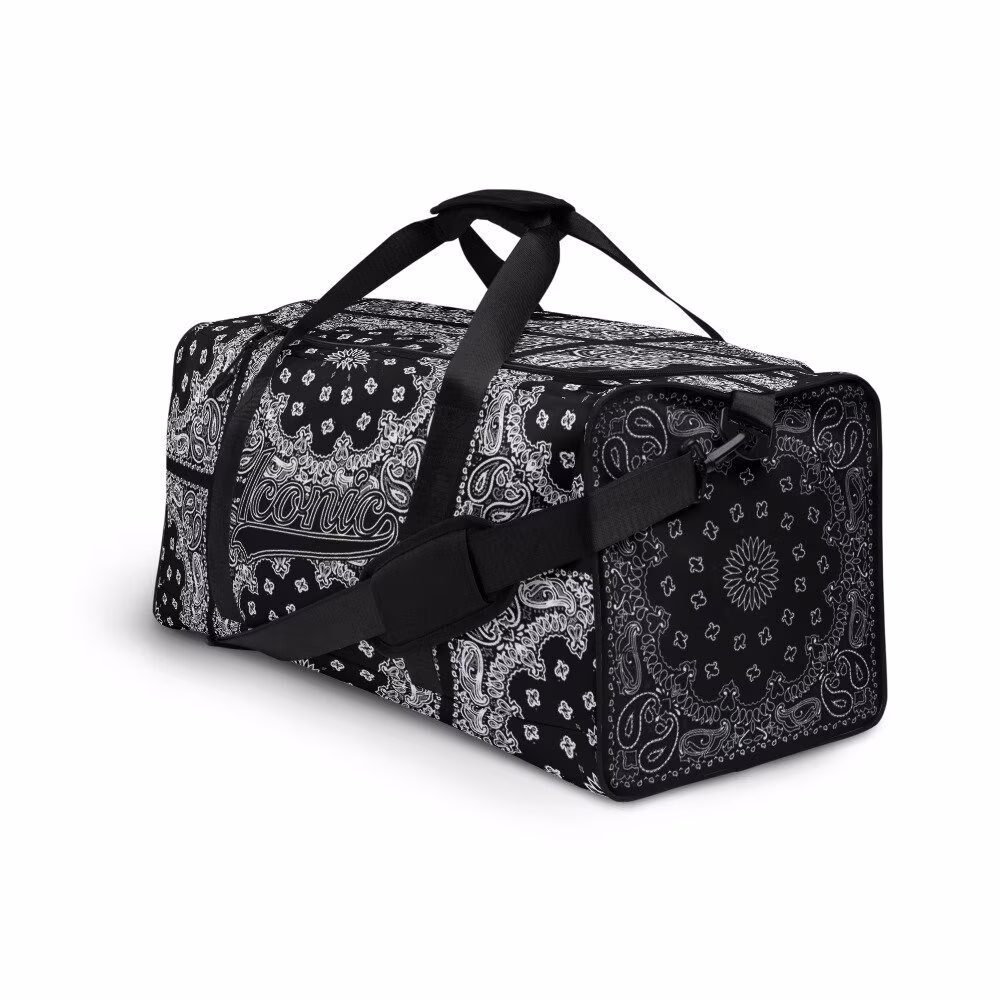 Royal Iconic | Bandana Flag Duffle Bag Color Block Carousel Dope Azz Duffel Hueman Gang Workout Gym Solid Black & Logo