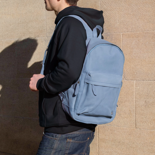 Personalized Blue Leather Backpack With Side Pockets & 13