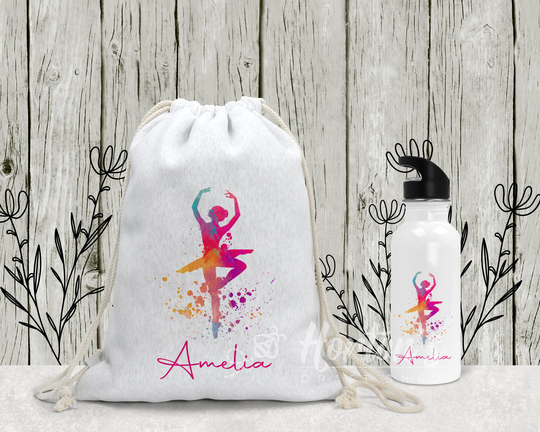 Personalised Bright Back To Ballet Water Bottle, Bag| Spout With Straw| Ballerina Gift, Stocking Filler Gifts, Gym Bag, Pe Bag