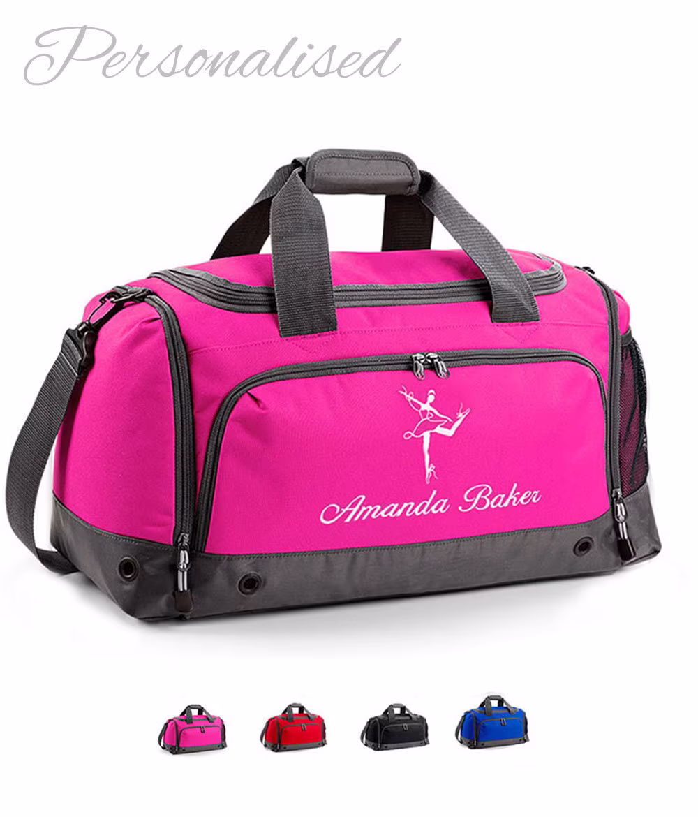 Personalised Children's Ballet Bag Holdall; Fuchsia/Black Blue Red