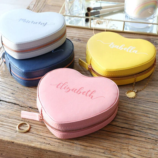 Personalised Name Heart Travel Jewellery Case
