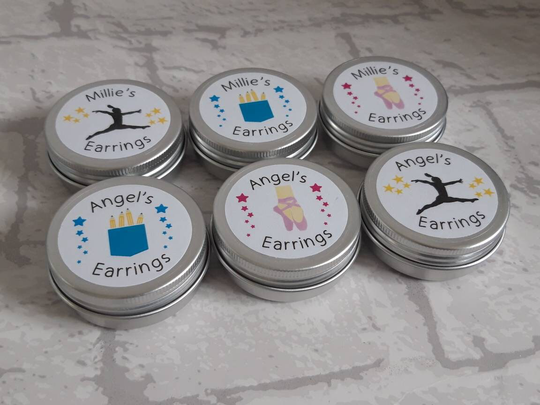 Personalised Earring Storage Tin/Jewellery Box School Gym Dancing Swimming Stocking Filler