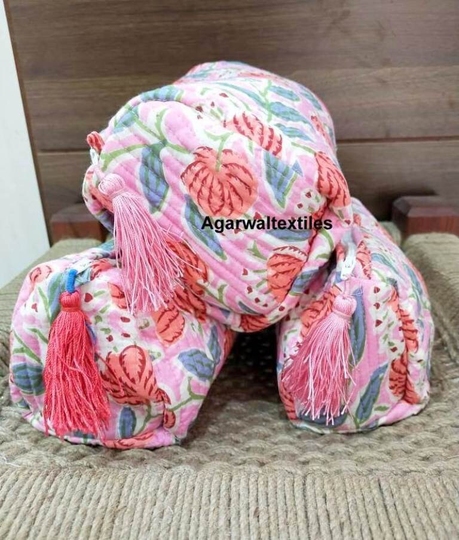 Set Of 3 Makeup Bag, Cotton Toilet Toiletry Bags, Cosmetic Bag, Block Print Bag