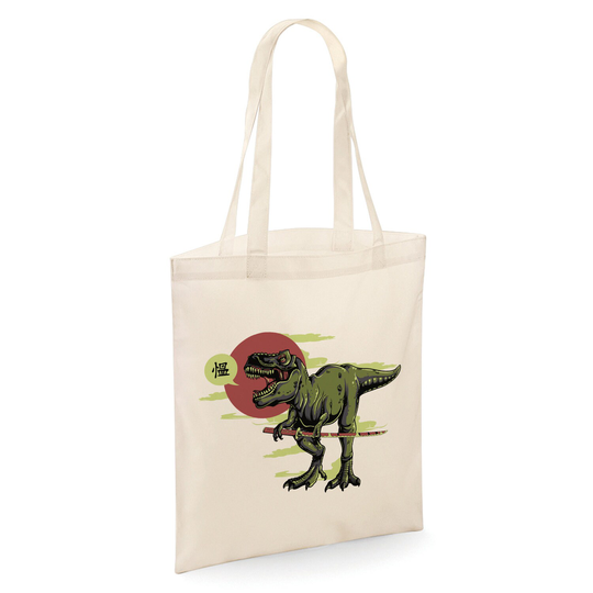 Japanese Anime Samurai T-Rex Dinosaur Cute Tote Shopper Bag - Natural Colour