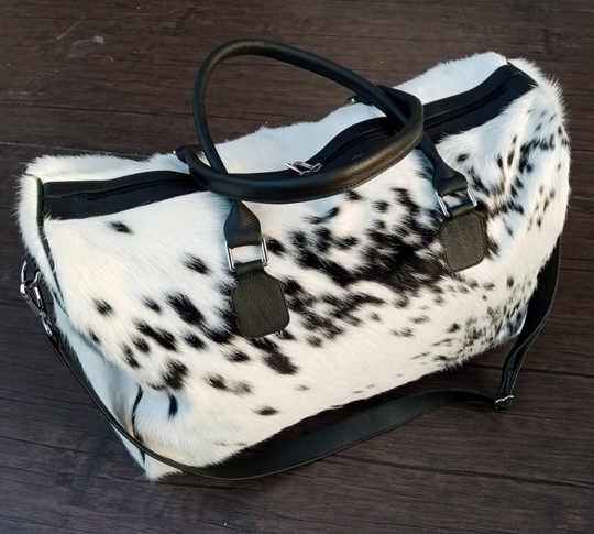 Cowhide Hair On Duffel Bag Real Black & White Brazilian Cow Skin Duffle Large Weekender Overnight Travel Gym
