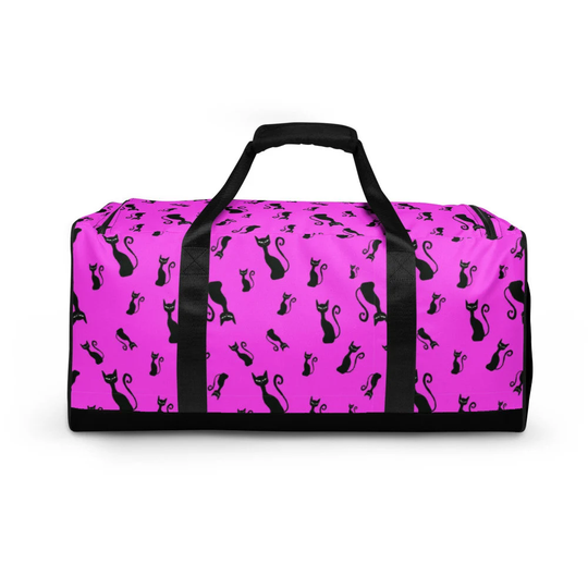 Large High Quality Cat Print Duffel Bag, Pink & Black, Overnight Luggage, Or Gym Bag