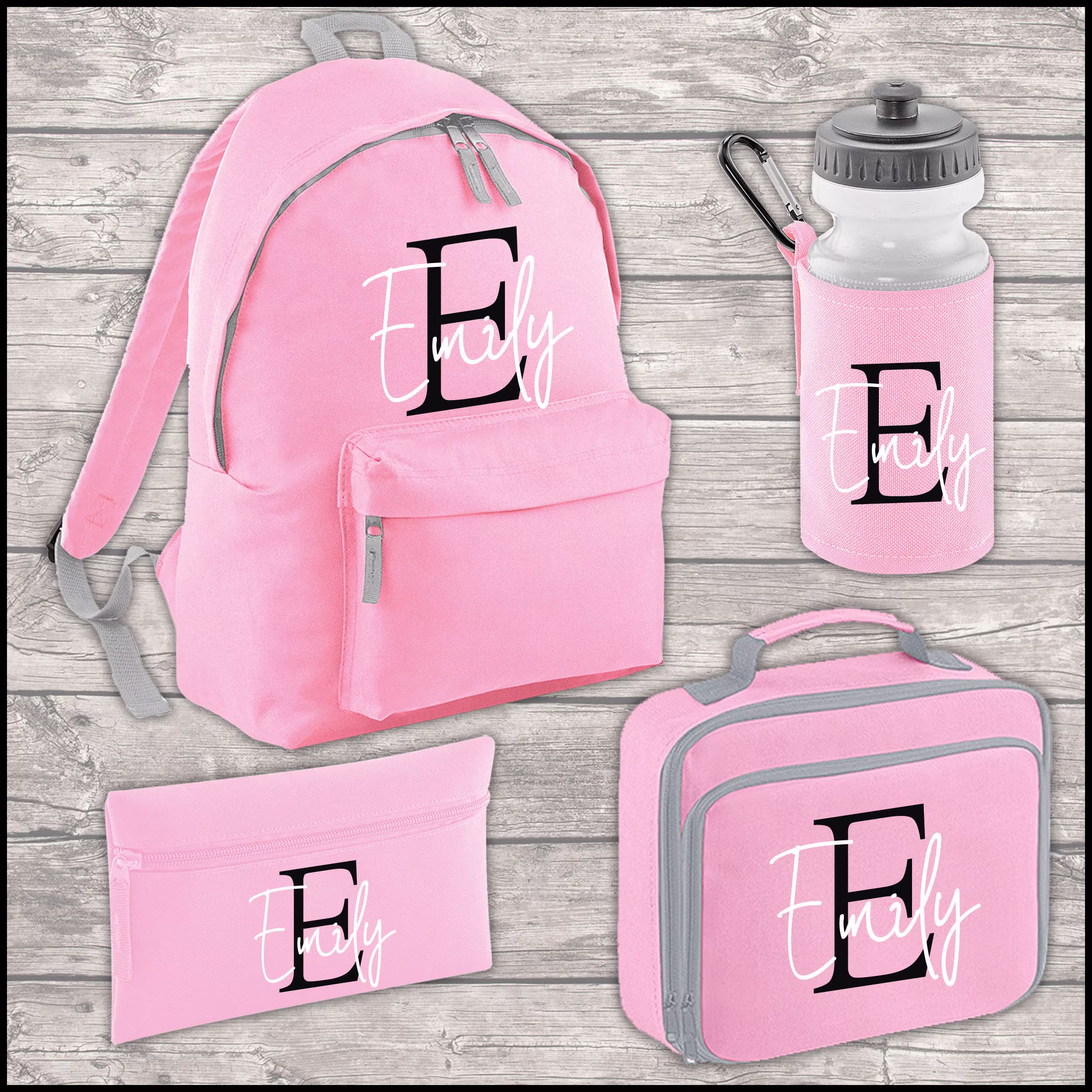 Personalised Name & Initial 12 Litre Backpack Water Bottle Lunch Bag Free Pencil Case Back To School Kids Junior Size