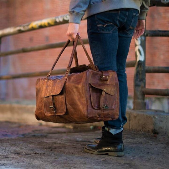Handmade Leather Duffle Bag, Mens Weekend Personalized Duffel Bag , Overnight Gym , Leather Travel - Best Groomsmen Gift