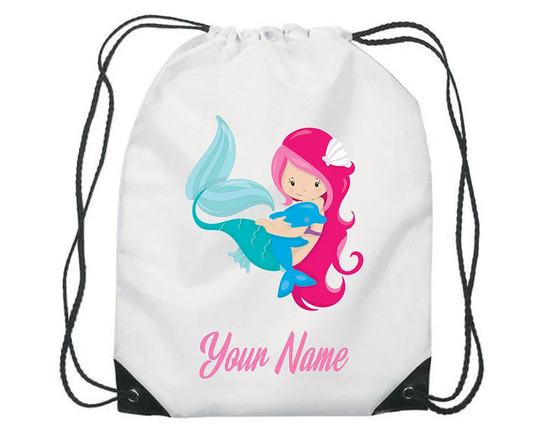 Personalised Mermaid Dolphin Gym Bag Pe Dance Sports School Swim Shoe Water Resistant