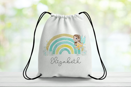 Fairy Rainbow Personalised Draw String Bag, Back To School Supplies