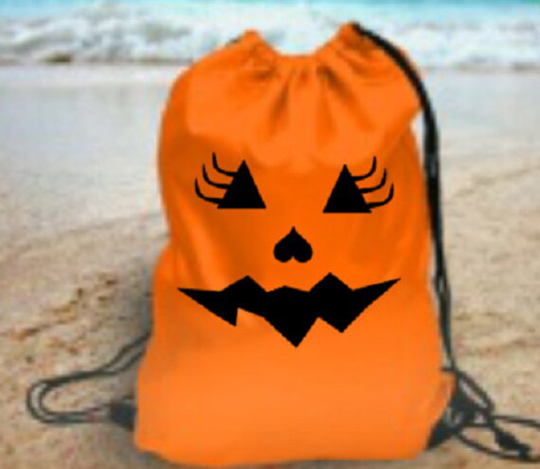 Halloween Pumpkin Face Jack O Lantern Print Girls Eyelashes Gym School Pe Bag