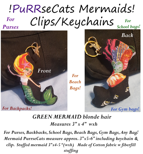 Purse Clip/Keychain/Accessory Stuffed Fabric Mermaid Sewn With Clip&keychain; For Purses Schoolbags Backpacks Gym Bags Beach