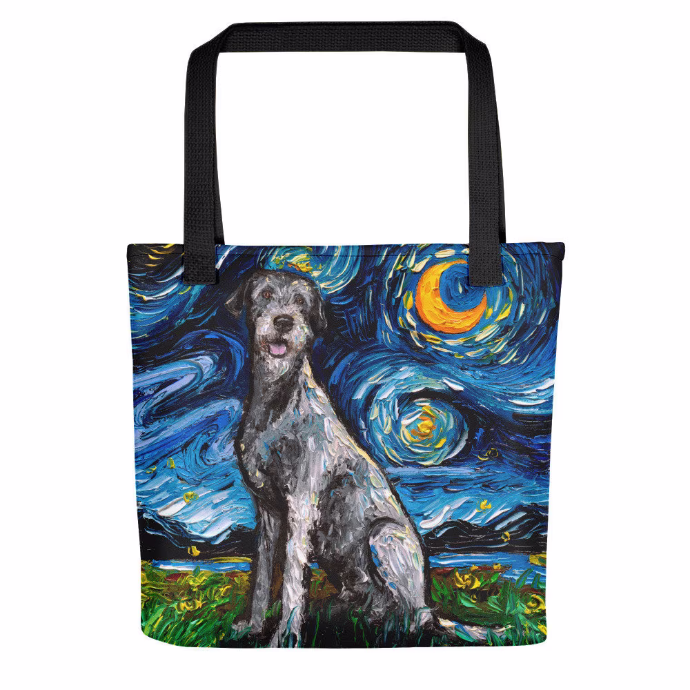 Irish Wolfhound Dog Starry Night Tote Bag Handbag Printed Both Sides Artwork By Aja Cute Dog Lover Art Gift Free Ship Us
