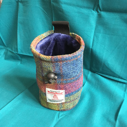Harris Tweed Chalk Bag Plum, Blue & Green Tartan For Climbing, Bouldering