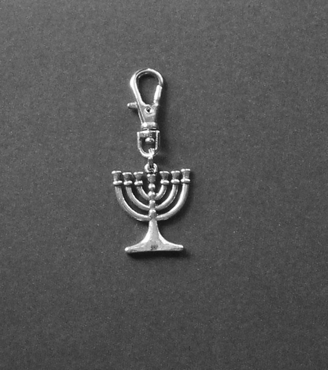 Menorah Zipper Charm-7 Branch-Silver-Tone