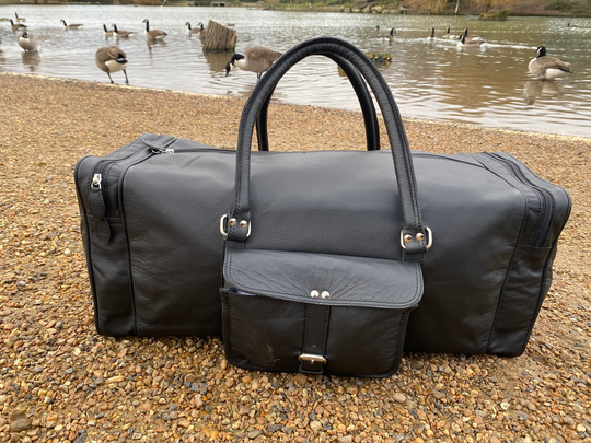 Genuine Leather Weekend Bag Travel Duffle Gym Holdall Luggage Workout Black Cabin UK Free Delivery