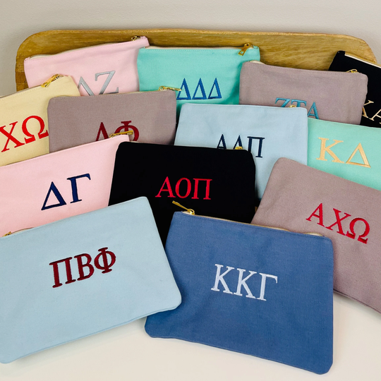 Sorority Canvas Cosmetic Bag - Pi Phi Chio Tridelt- Kappa Theta Kd Phimu Dz Dg Achio Adpi Zeta Aopi Alphaphi