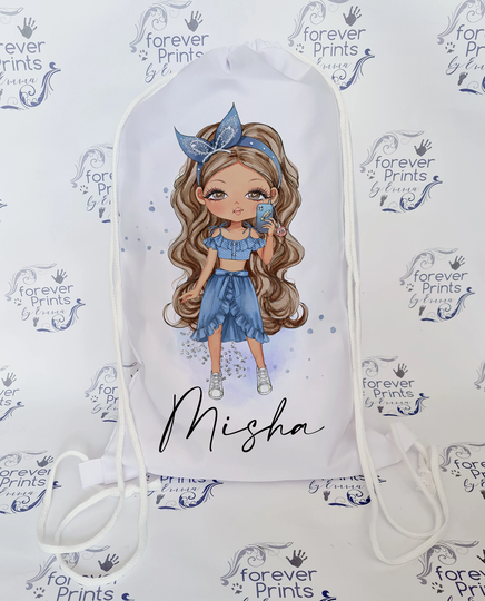 Personalised Girl Drawstring Bag, Girl Character Bag