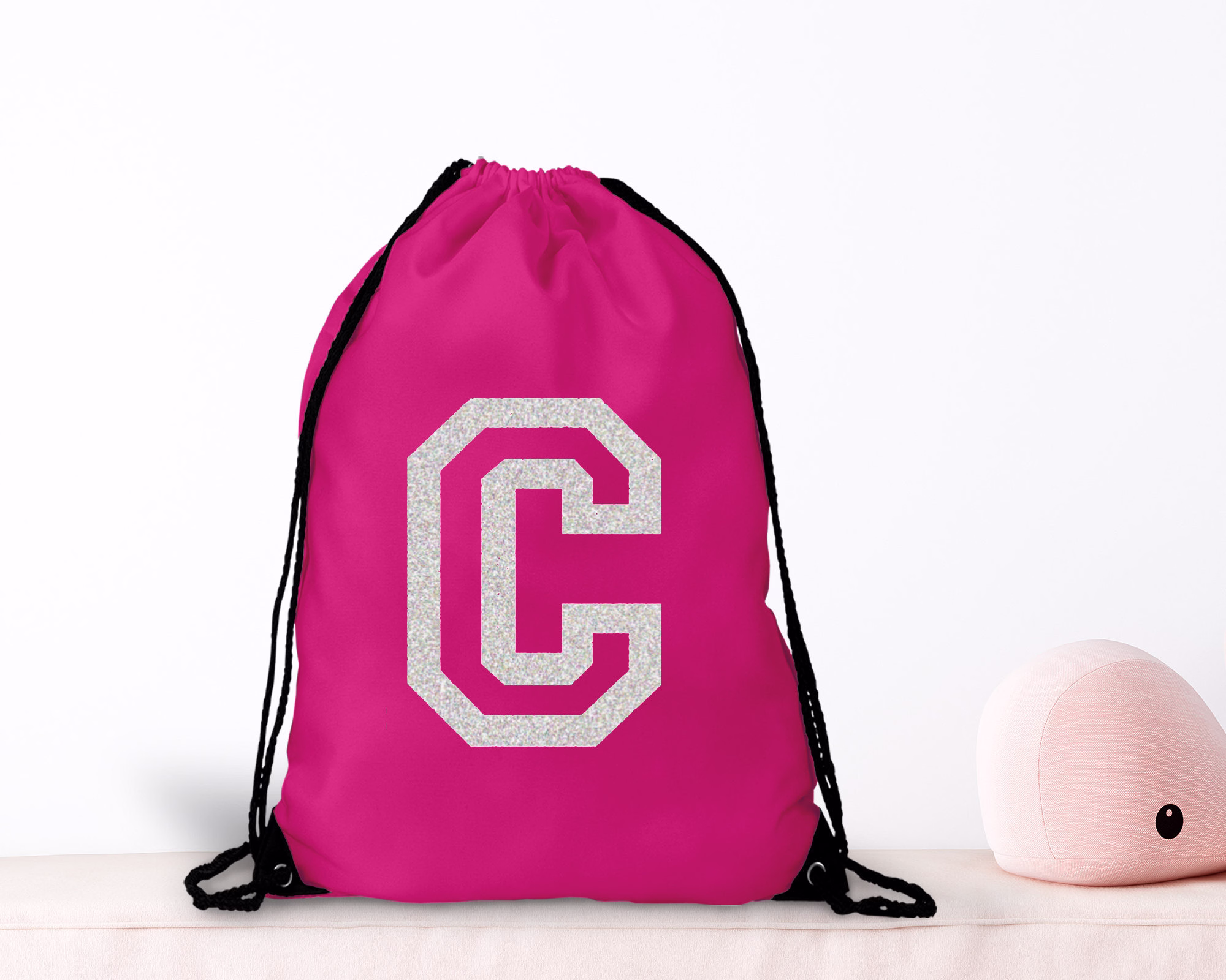 Personalised Glitter Initial Draw String Gym Bag