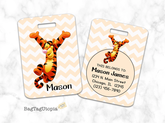 Tigger Luggage Tag, Bag Chevron, Personalized