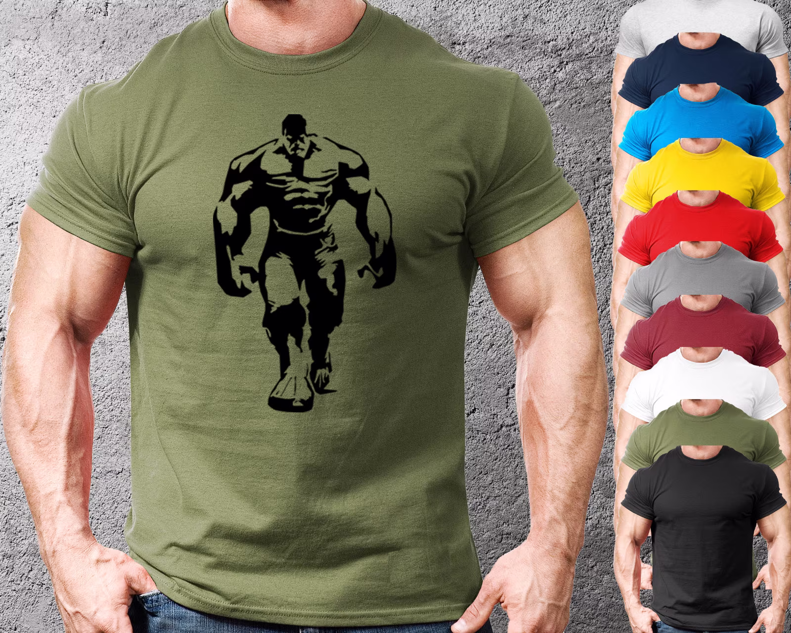 Hulk Silh. Gym T-Shirt Mens Clothing Workout Training Bodybuilding Gym-T Gym Fit Fitted Tee T-Shirt Weightlifting