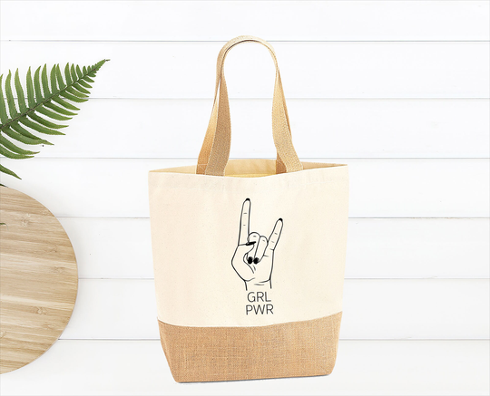 Girl Power Jute Tote Bag, Grl Pwr Shopping Feminism Burlap Feminist Inspirational Gift, Motivational Gift, Women Gym Bag