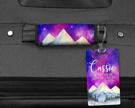 Mountain Luggage Tag, Mountains Travel Personalized Back Pack Accessories. Handle Wrap