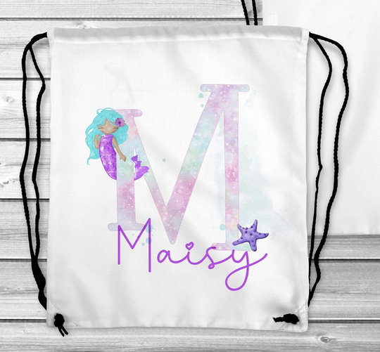Personalised Children's Gym Bag, Swim Mermaid Initial Bag , P.e Gift