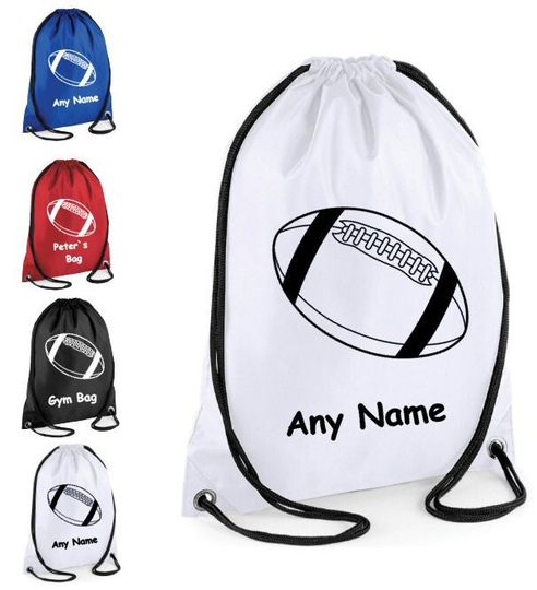 Personalised Drawstring Bag School Rugby Ball Team League Gym Kit Girl Boys Gift