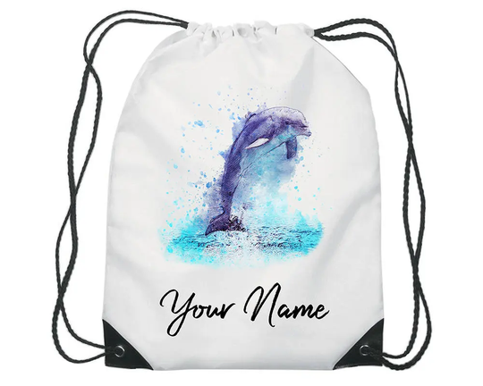 Personalised Watercolour Dolphin Gym Bag Pe Dance Sports School Swim Shoe Water Resistant