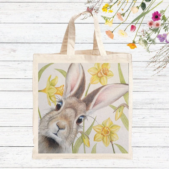 Reusable Canvas Shopping Bag | Spring Bunny By Artist Lucy Tidbury, Sweet Rabbit Design