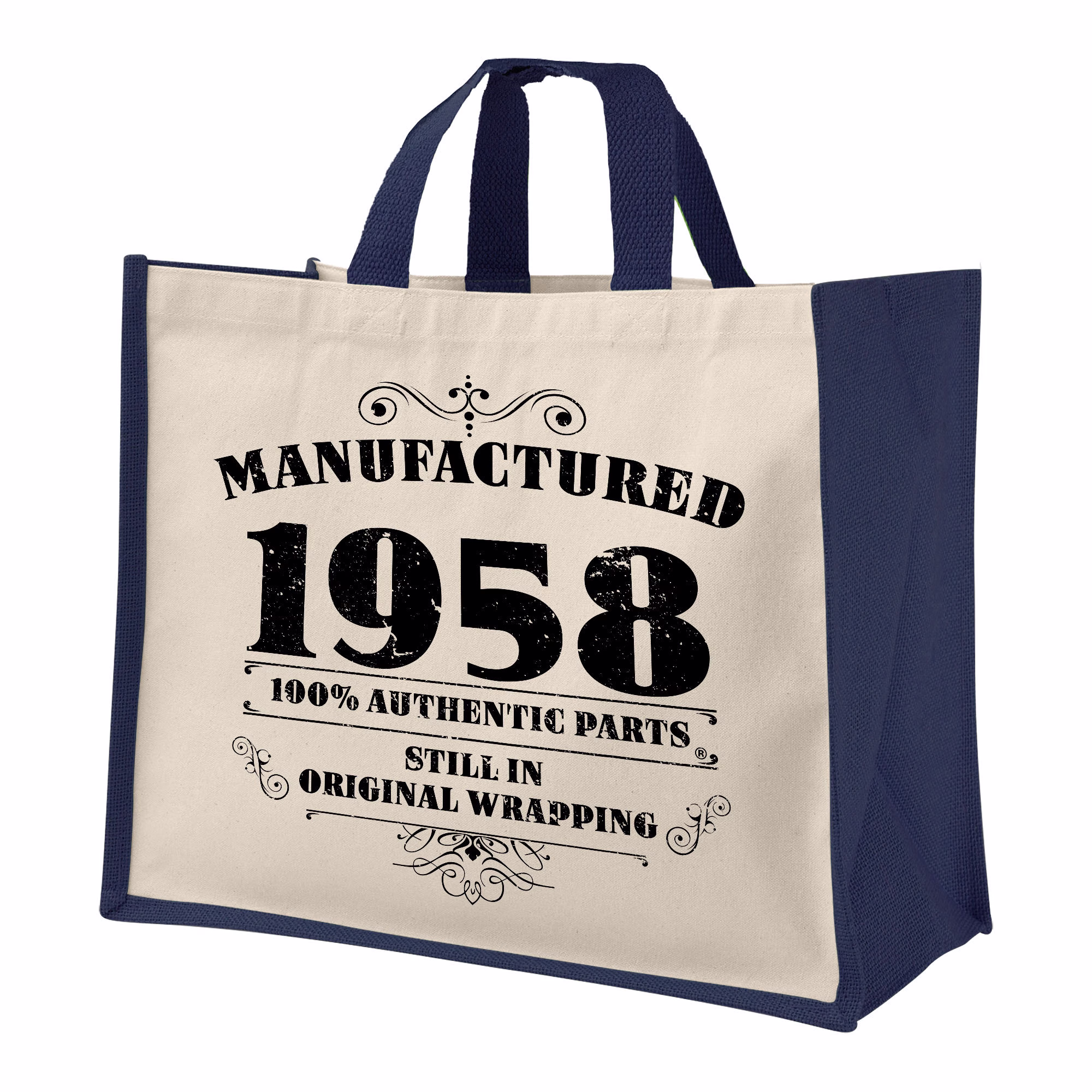65Th Birthday Manufactured Jute Bag Keepsake Gift For Her Birth Year 1958 Shopper Travel - Available in 4 Colours & 2 Sizes