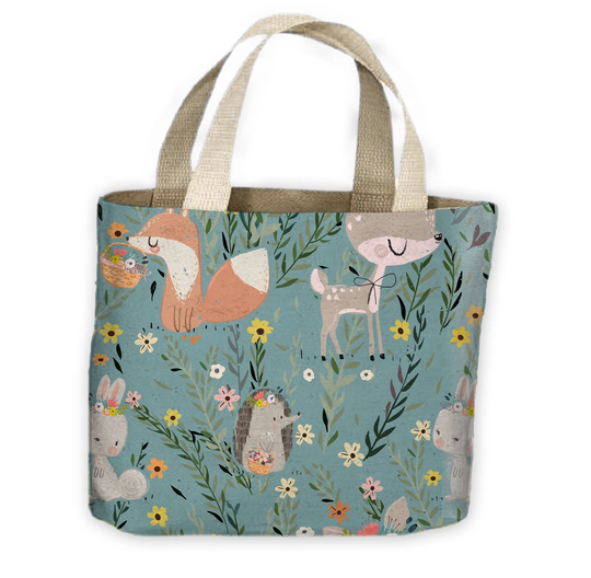 Woodland Animals Blue All Over Tote Shopping Bag For Life